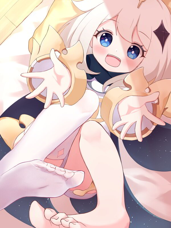 Anime Girl with White Hair — Pink, Playful, Digital Art, Blue Eyes
