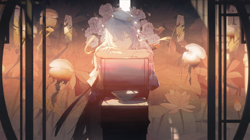 Anime Girl with White Hair — Pink, Serene, Night