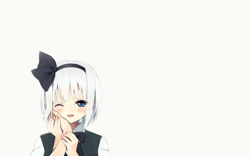 Anime Girl with White Hair — Playful, Black Bow
