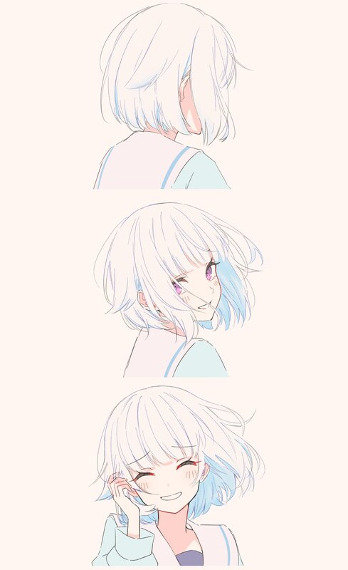 Anime Girl with White Hair — Playful, Digital Art, Eyes