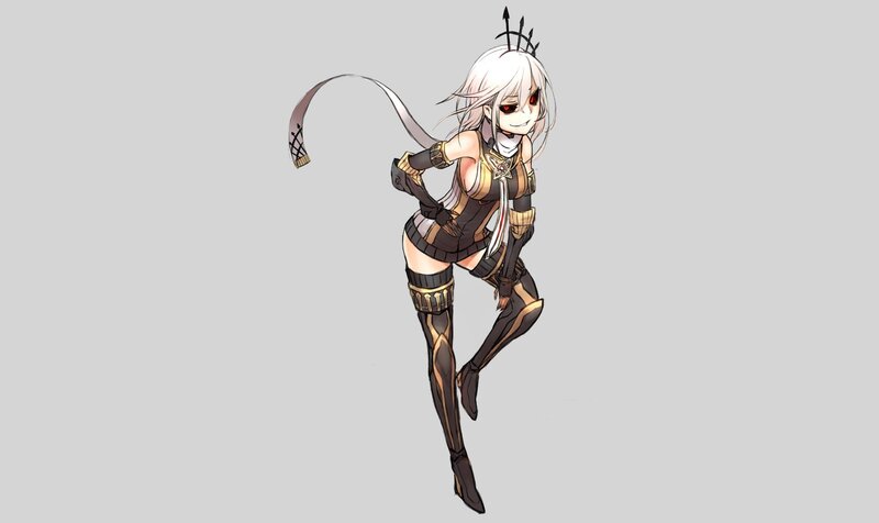 Anime Girl with White Hair — Playful, Digital Art, Red Eyes