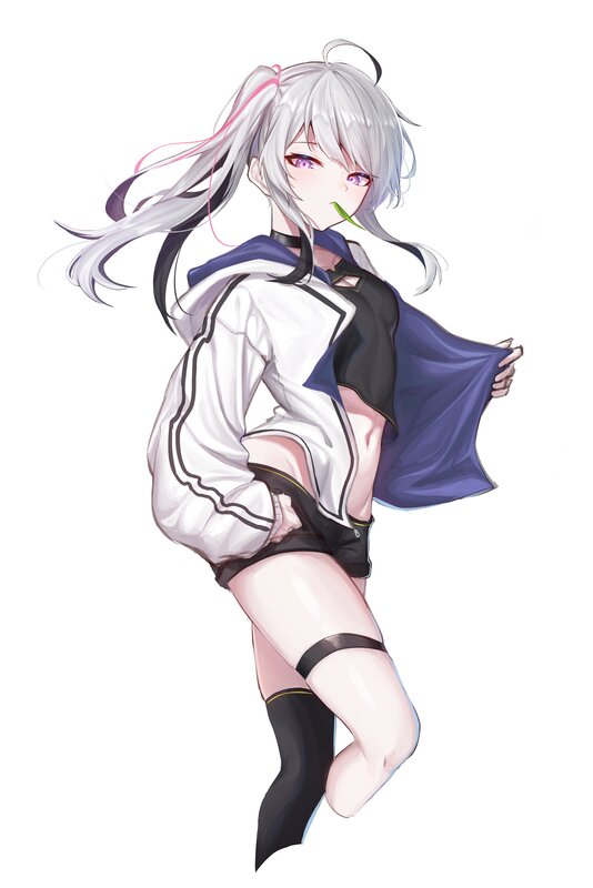 Anime Girl with White Hair — Playful, Digital Art, White Jacket