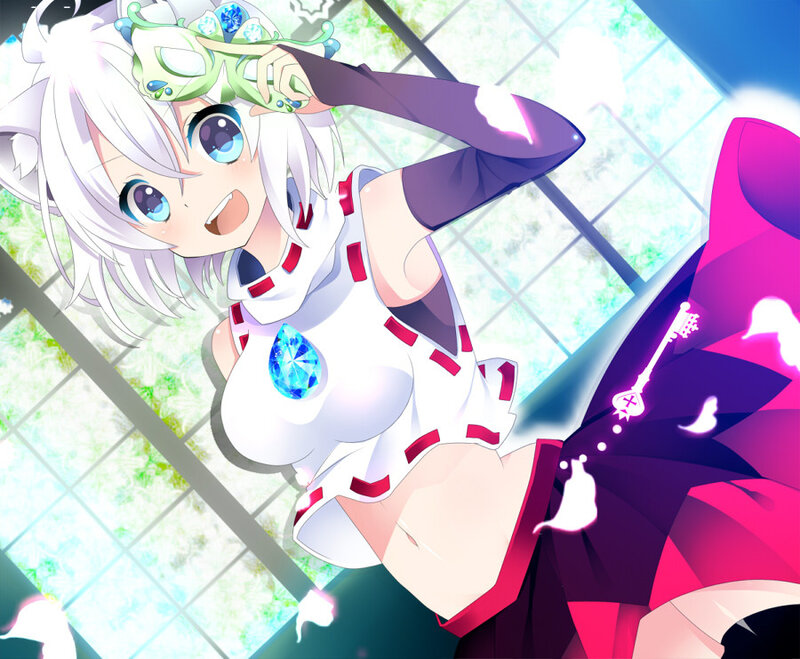 Anime Girl with White Hair — Playful, Mask