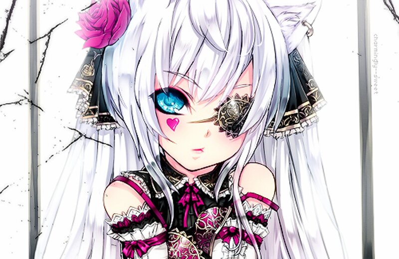 Anime Girl with White Hair — Playful, Rose