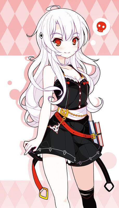 Anime Girl with White Hair — Playful, Skull Icon
