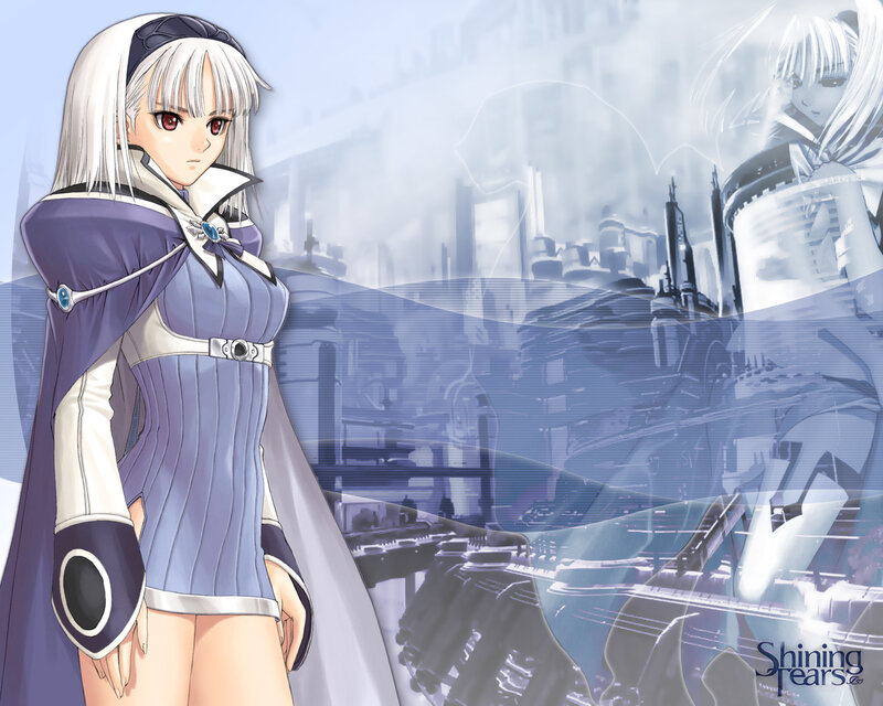 Anime Girl with White Hair — Purple, Dramatic, Cityscape