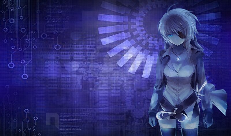 Anime Girl with White Hair — Purple, Dramatic, Digital Art, Digital Circuitry