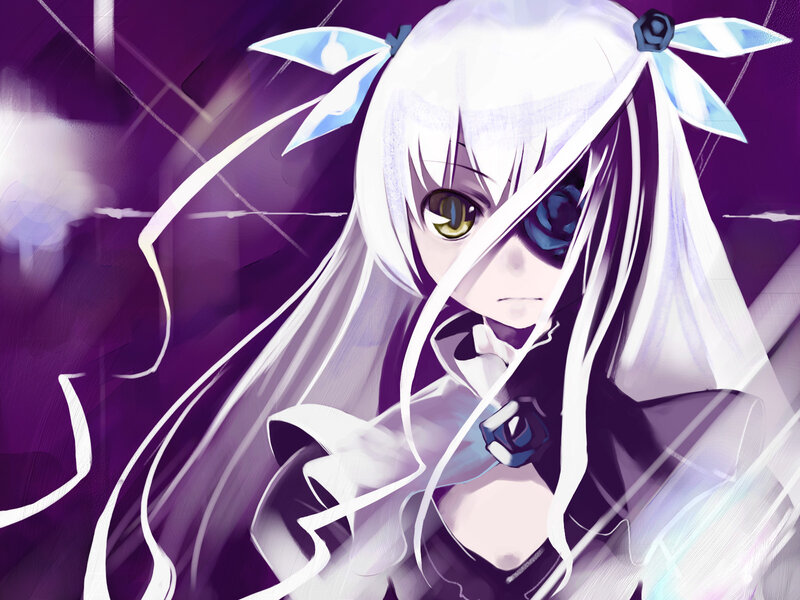 Anime Girl with White Hair — Purple, Dramatic, Digital Art