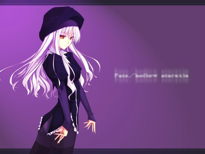 Anime Girl with White Hair — Purple, Dramatic, Hat