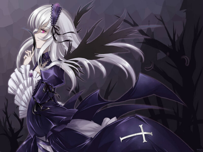 Anime Girl with White Hair — Purple, Dramatic, Night, Digital Art, White Fan