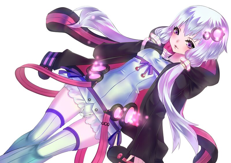 Anime Girl with White Hair — Purple, Dynamic, Digital Art, Goggles