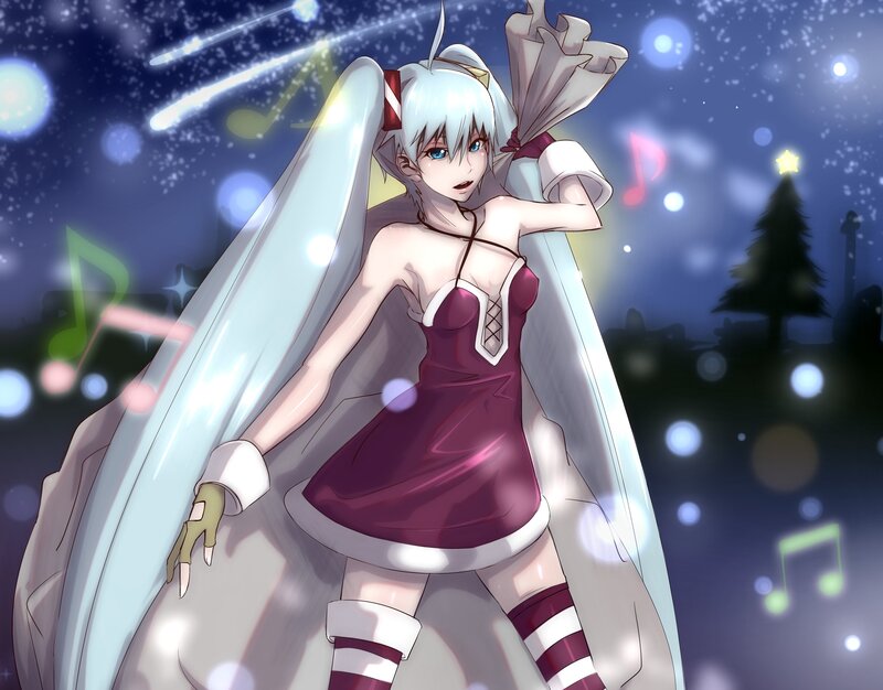 Anime Girl with White Hair — Purple, Festive