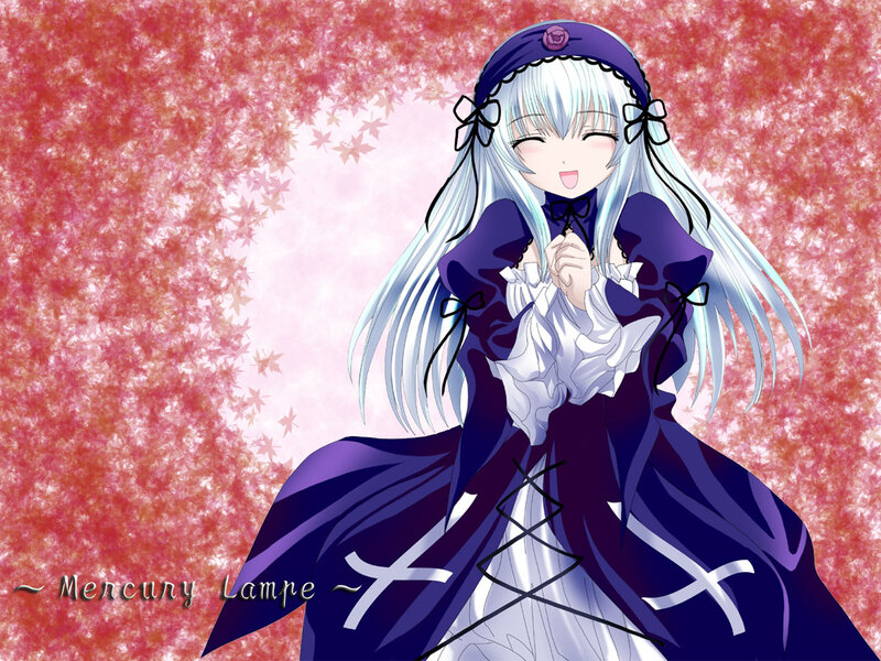 Anime Girl with White Hair — Purple, Happy