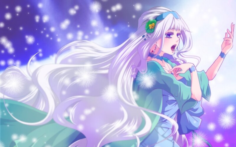 Anime Girl with White Hair — Purple, Magical