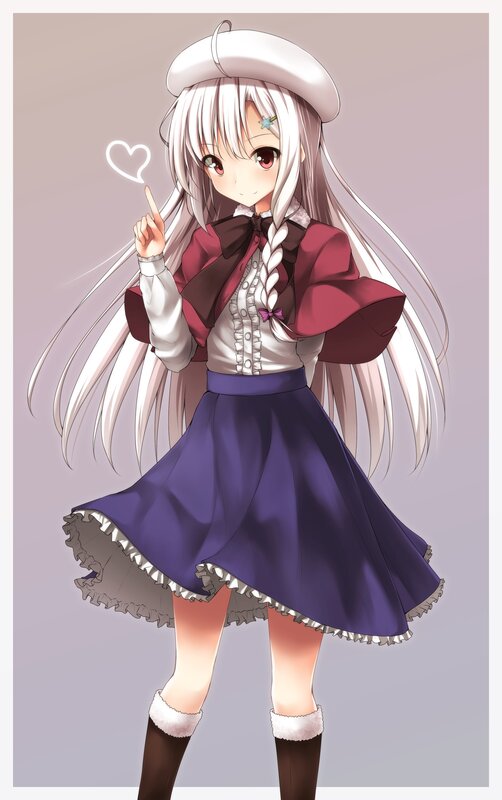 Anime Girl with White Hair — Purple, Playful, Heart