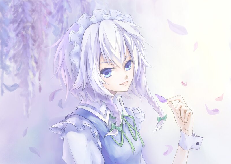 Anime Girl with White Hair — Purple, Serene, Spring