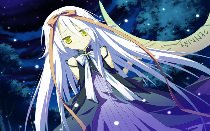 Anime Girl with White Hair — Purple, Serene