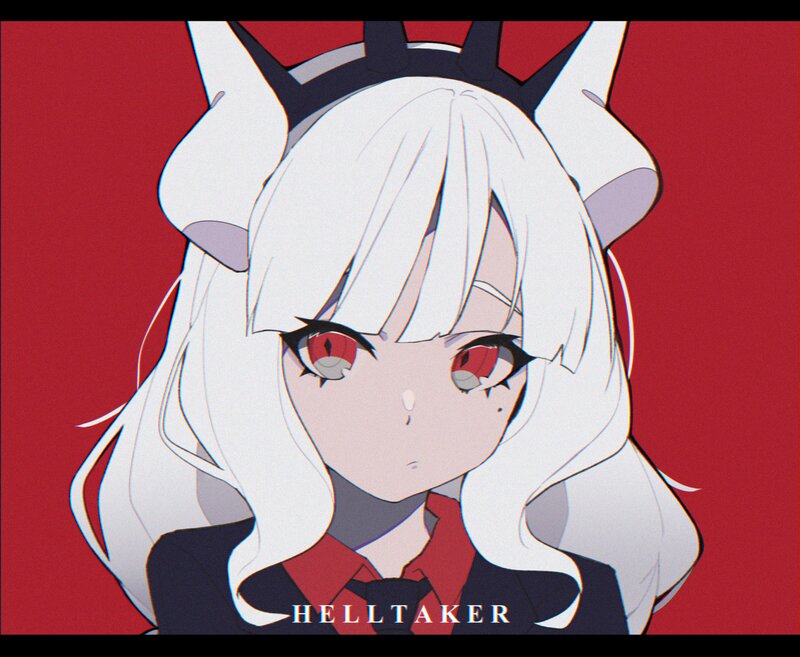 Anime Girl with White Hair — Red, Dramatic, Digital Art, Red Eyes