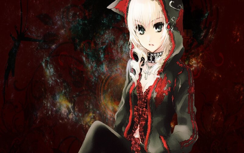 Anime Girl with White Hair — Red, Dramatic, Hoodie