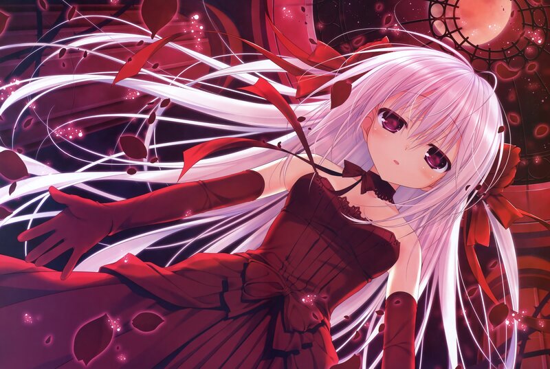 Anime Girl with White Hair — Red, Dramatic, Night