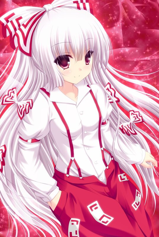 Anime Girl with White Hair — Red, Dreamy, Long Hair