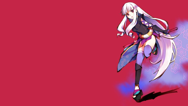 Anime Girl with White Hair — Red, Dynamic, Sword