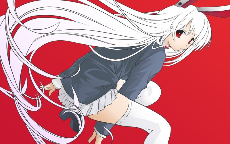 Anime Girl with White Hair — Red, Dynamic