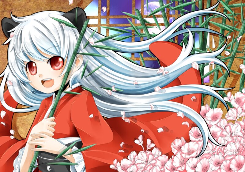 Anime Girl with White Hair — Red, Playful