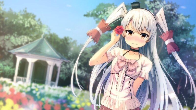 Anime Girl with White Hair — Serene, Afternoon, Rose