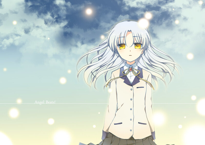 Anime Girl with White Hair — Serene, Afternoon, School Uniform, Clouds