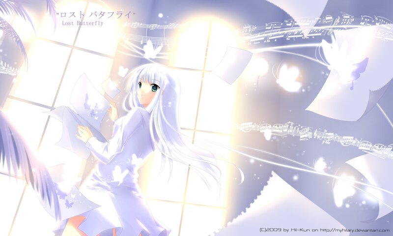 Anime Girl with White Hair — Serene, Digital Art, Music Notes