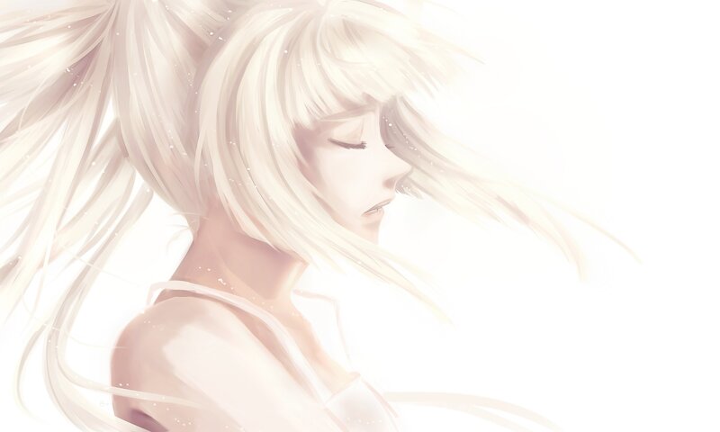 Anime Girl with White Hair — Serene, Digital Art, Shoulder