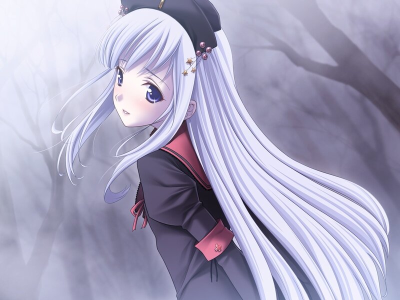 Anime Girl with White Hair — Serene, Long Hair, Forest