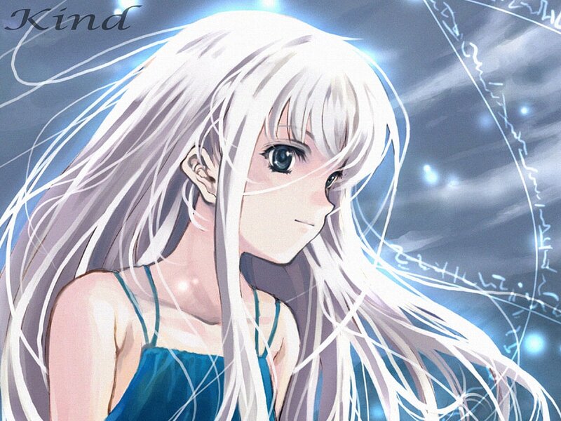 Anime Girl with White Hair — Serene, Night, Blue Dress
