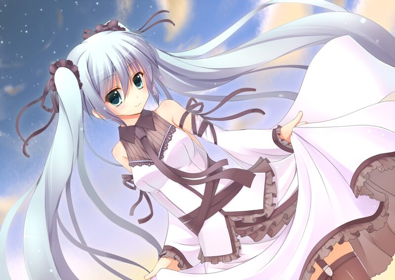 Anime Girl with White Hair — Serene, Night, Digital Art