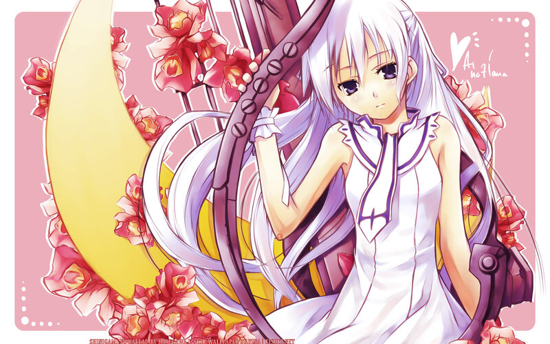Anime Girl with White Hair — Serene, Night, Flowers