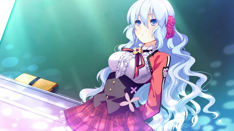 Anime Girl with White Hair — Serene, Rose Flower