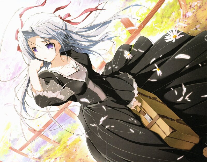 Anime Girl with White Hair — Serene, Spring, Daisy Flowers