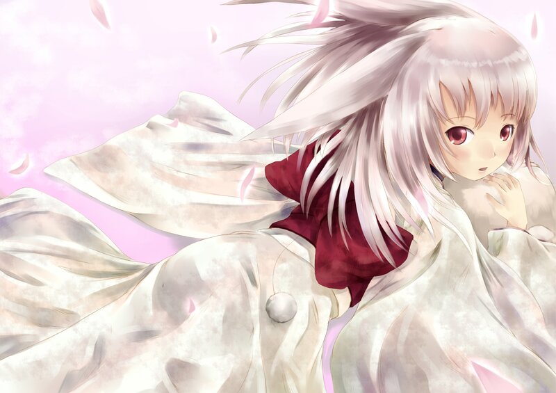 Anime Girl with White Hair — Serene, Spring, Digital Art