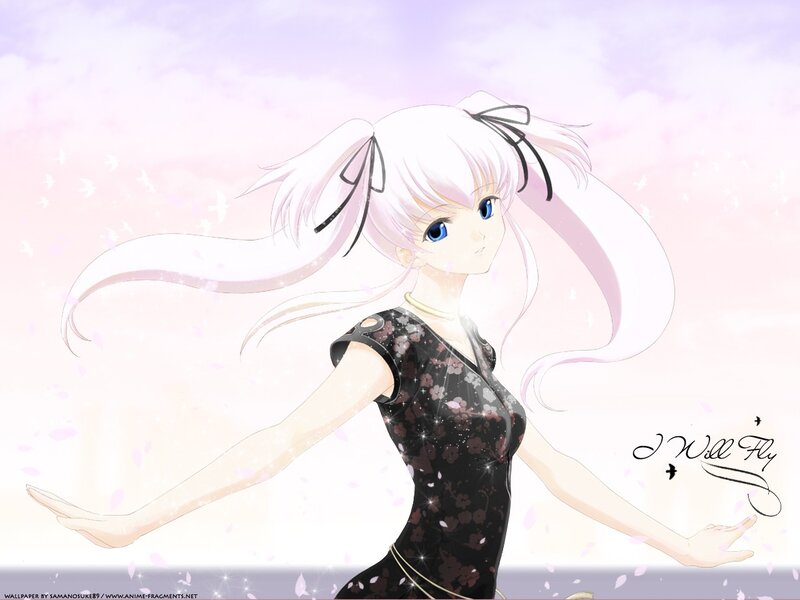 Anime Girl with White Hair — Serene, Spring, Long Hair