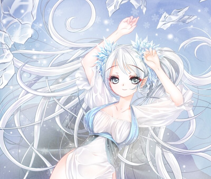 Anime Girl with White Hair — Serene, Winter