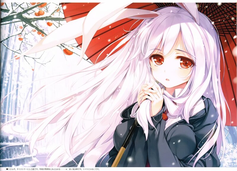 Anime Girl with White Hair — Serene, Winter, Umbrella