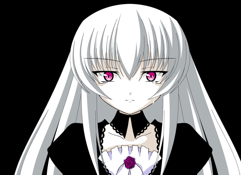 Anime Girl with White Hair — Serious, Pink Eyes