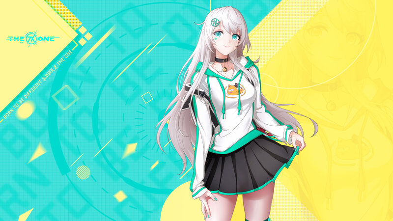 Anime Girl with White Hair — Yellow, Energetic, Digital Art