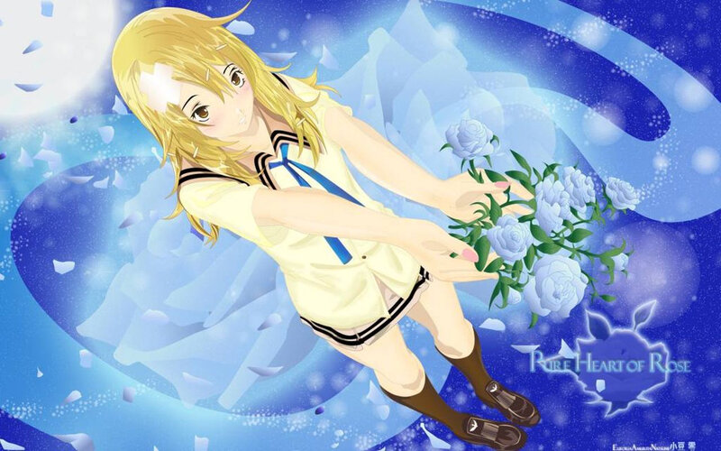 Anime girl with white roses