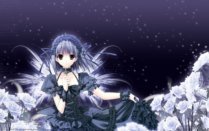 Anime girl with white roses