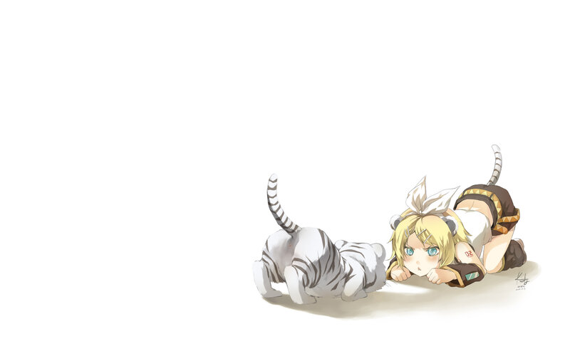anime girl with white tiger cub