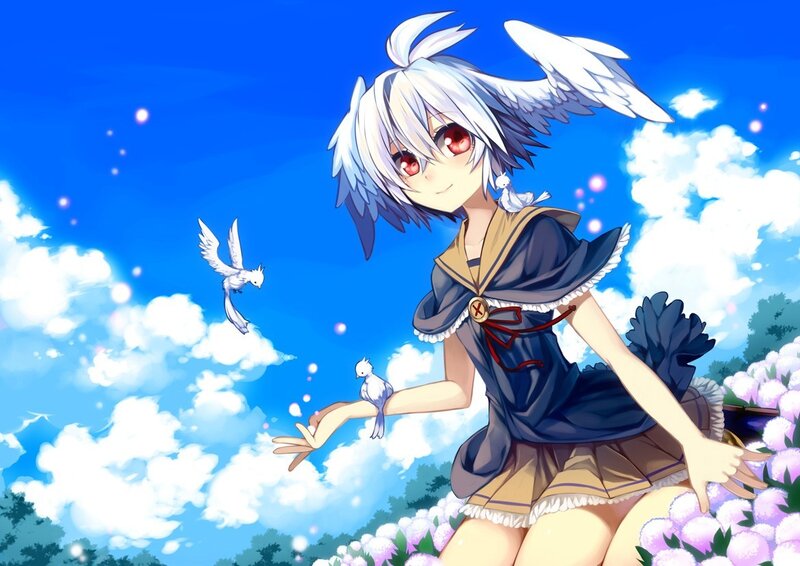 Anime girl with white wings
