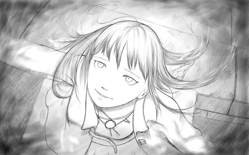 anime girl with wind-blown hair