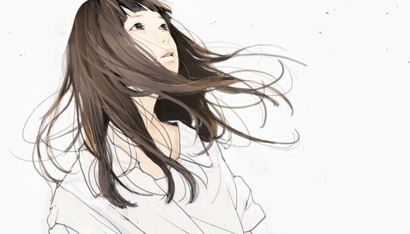 anime girl with wind-blown hair